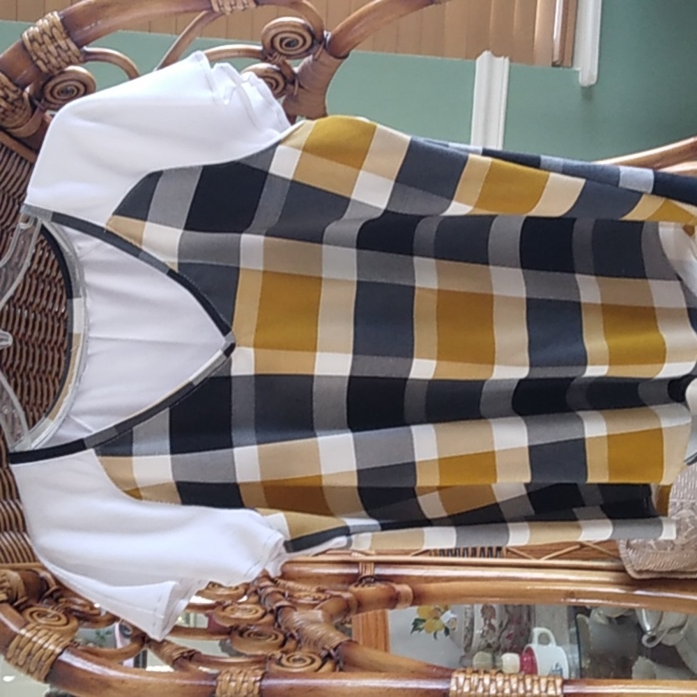 Yellow and black Buffalo plaid pullover top- homemade